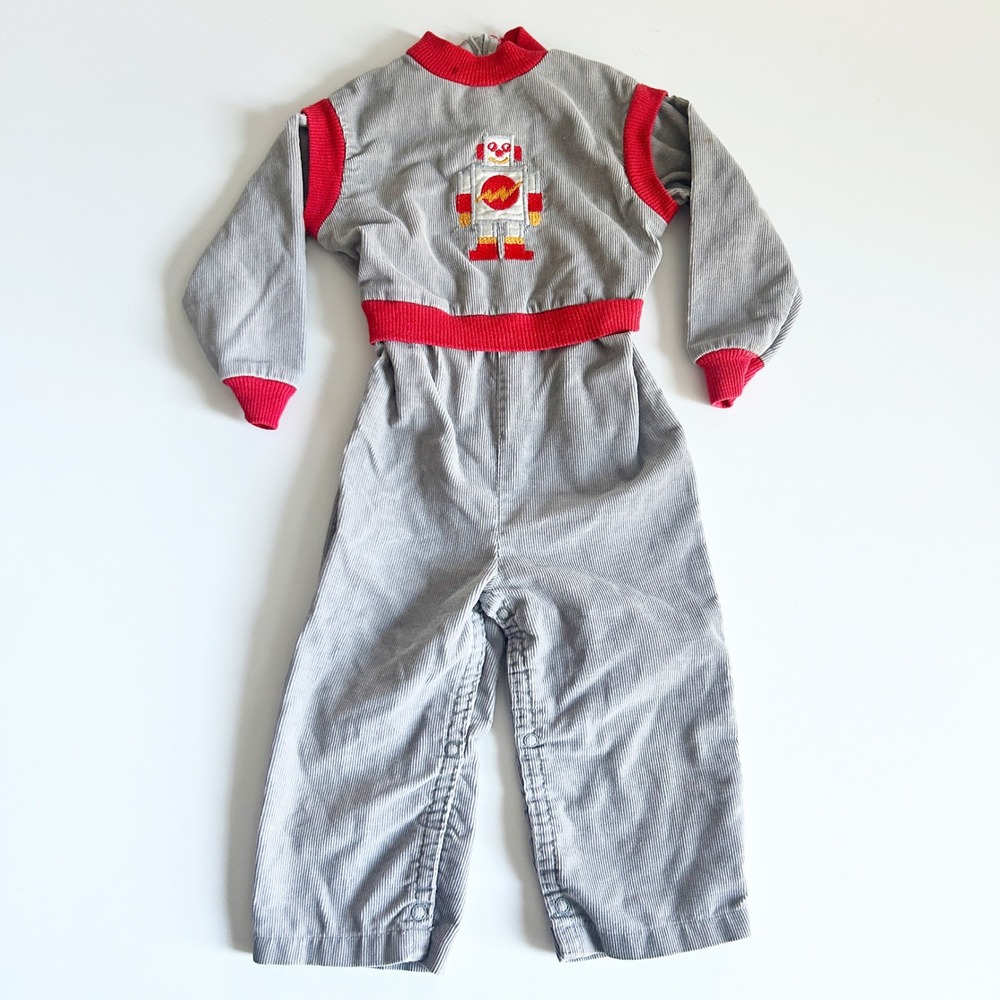 Carters Boys Vintage 80s Robot Corduroy Kidcore Jumpsuit Size 24M‎